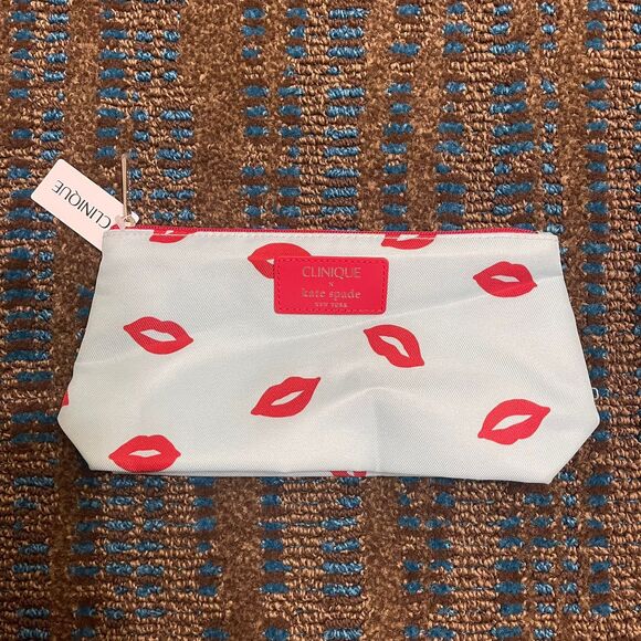 NWT Clinique x Kate Spade New York Cosmetic Makeup Bag Red Lip Print Pouch Case - Picture 3 of 7